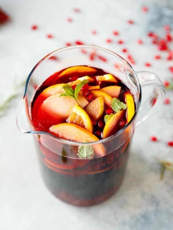 Fall Sangria with red wine in a pitcher