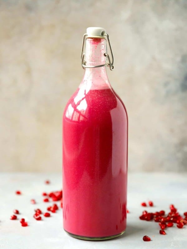 A bottle with homemade pomegranate juice