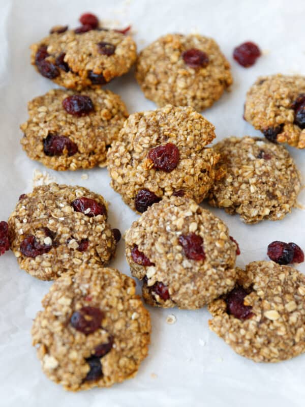 Banana and oatmeal cookies on white parchment paper