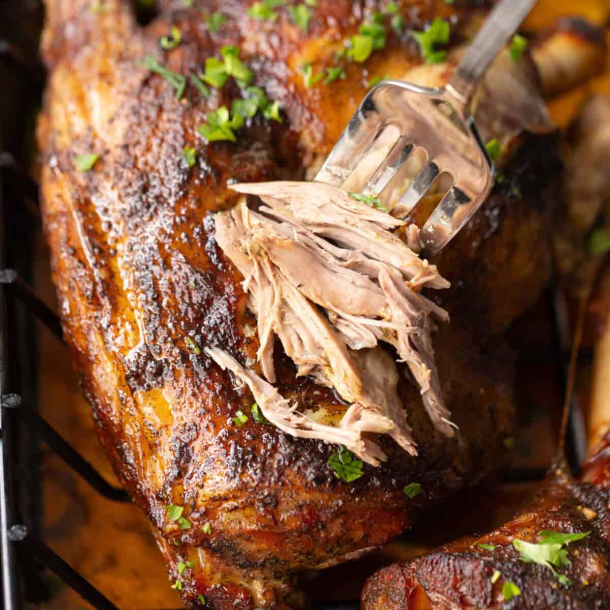 Tender flakey roasted leg of lamb