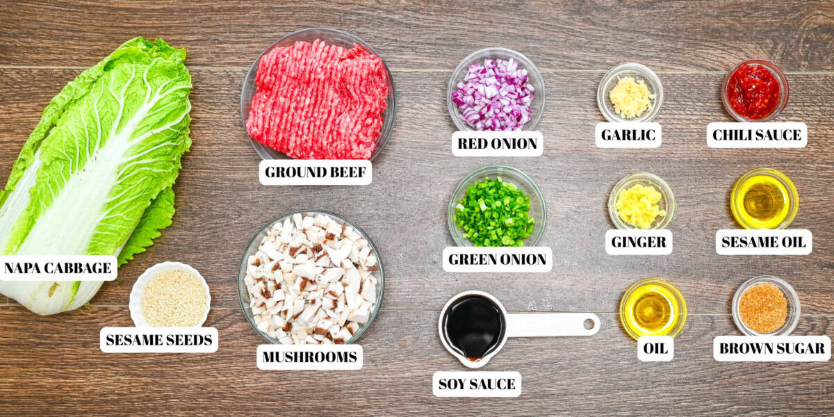 Ingredients for Napa cabbage rolls in bowl