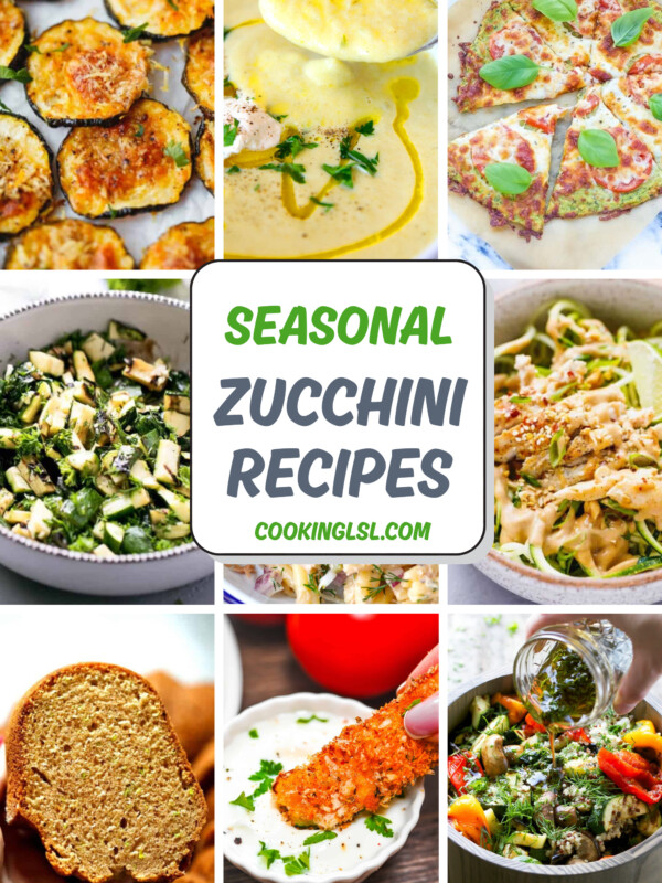 A collage for easy zucchini recipes.