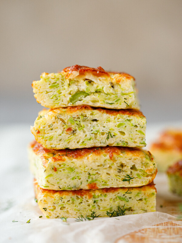 Stack of cheesy zucchini protein squares