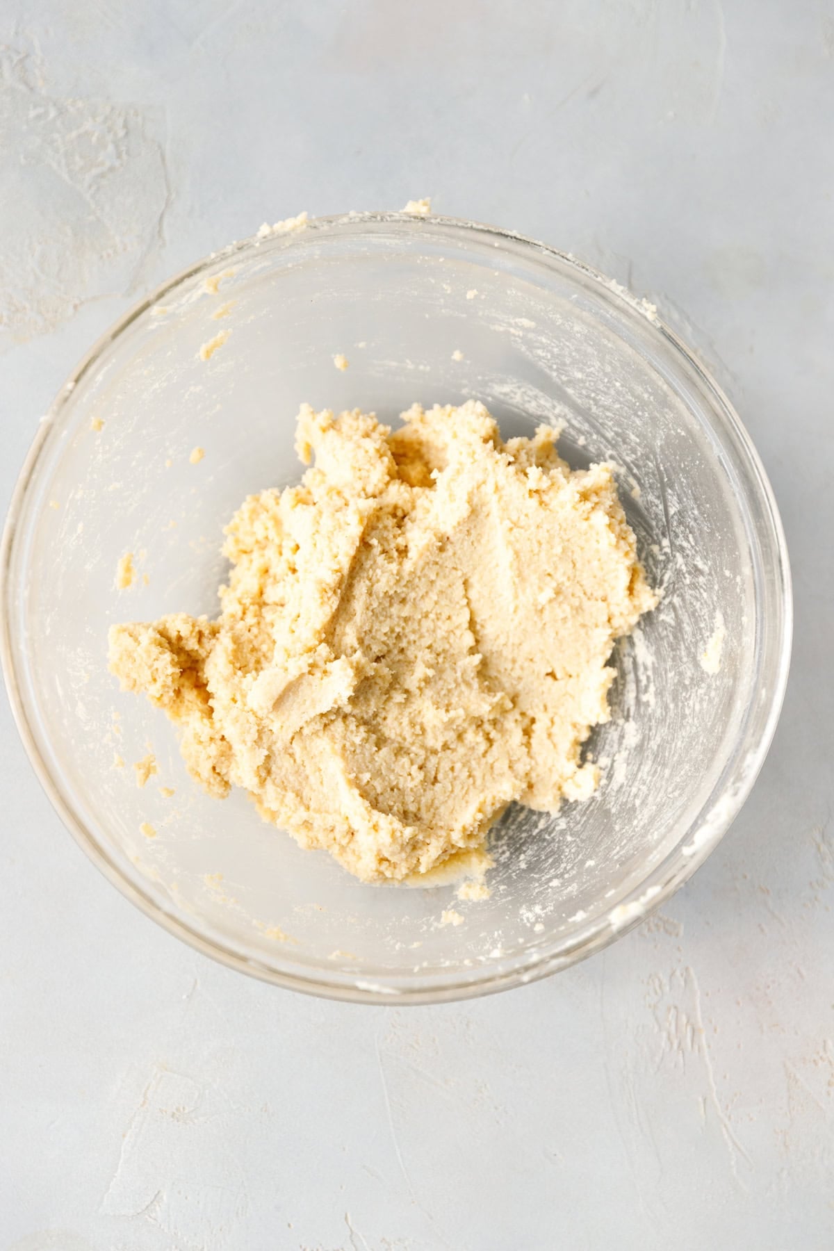 Smooth almond flour cookie dough mixed and ready to scoop.