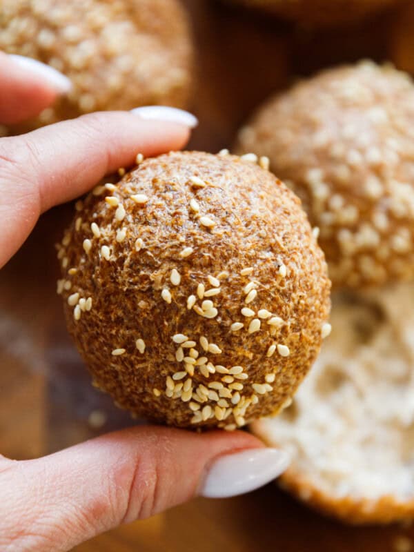Psyllium husk bread roll with sesame seeds, low carb and gluten free