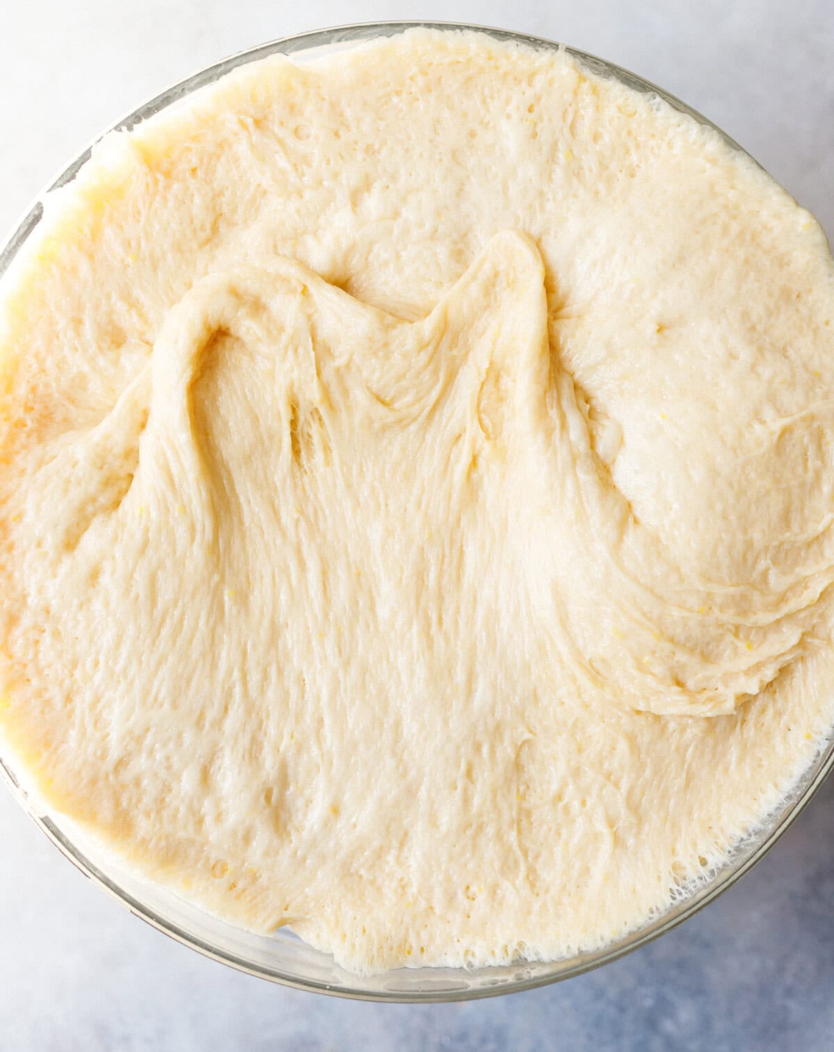 kulich dough after first rise doubled in size and airy