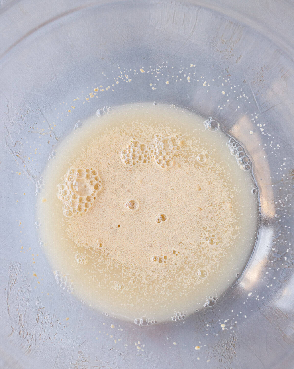 Active dry yeast proofing in warm water for easy homemade bread
