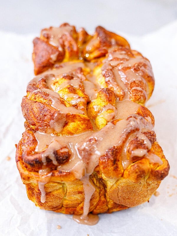 Glazed pumpkin pull-apart bread loaf